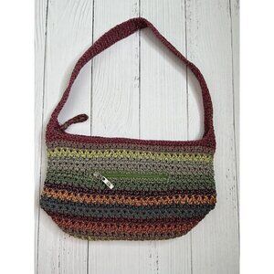 THE SAK Crochet Purse Vintage Boho Crochet Rainbow Color Small Zipper Handbag